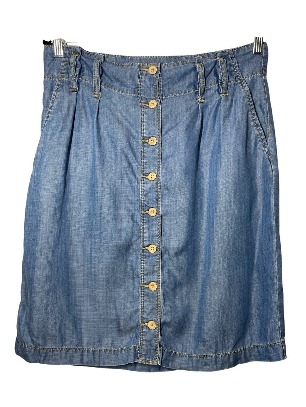 Tommy Bahama Jean Skirt Knee Length Lyocell Tencel Size 6 A-Line Pockets Button